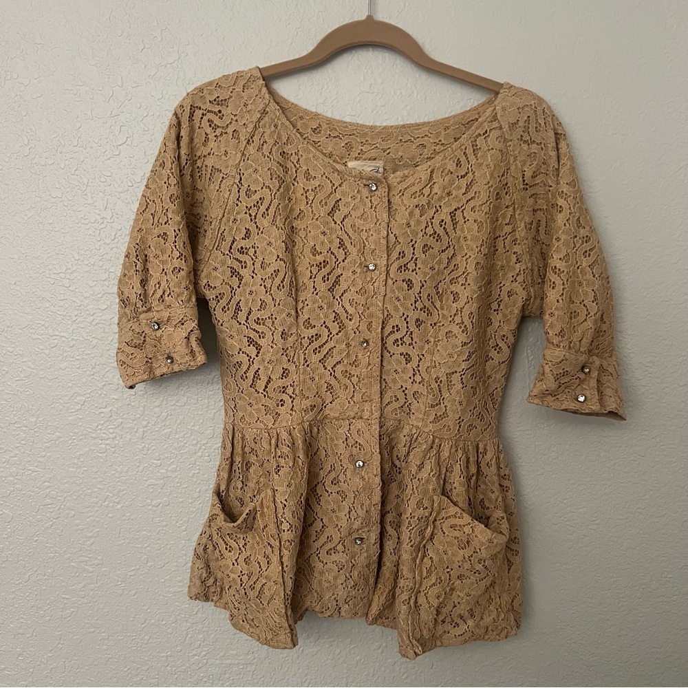 Vintage Lace Jacket Top with Rhinestone Button Details - Picture 11 of 11
